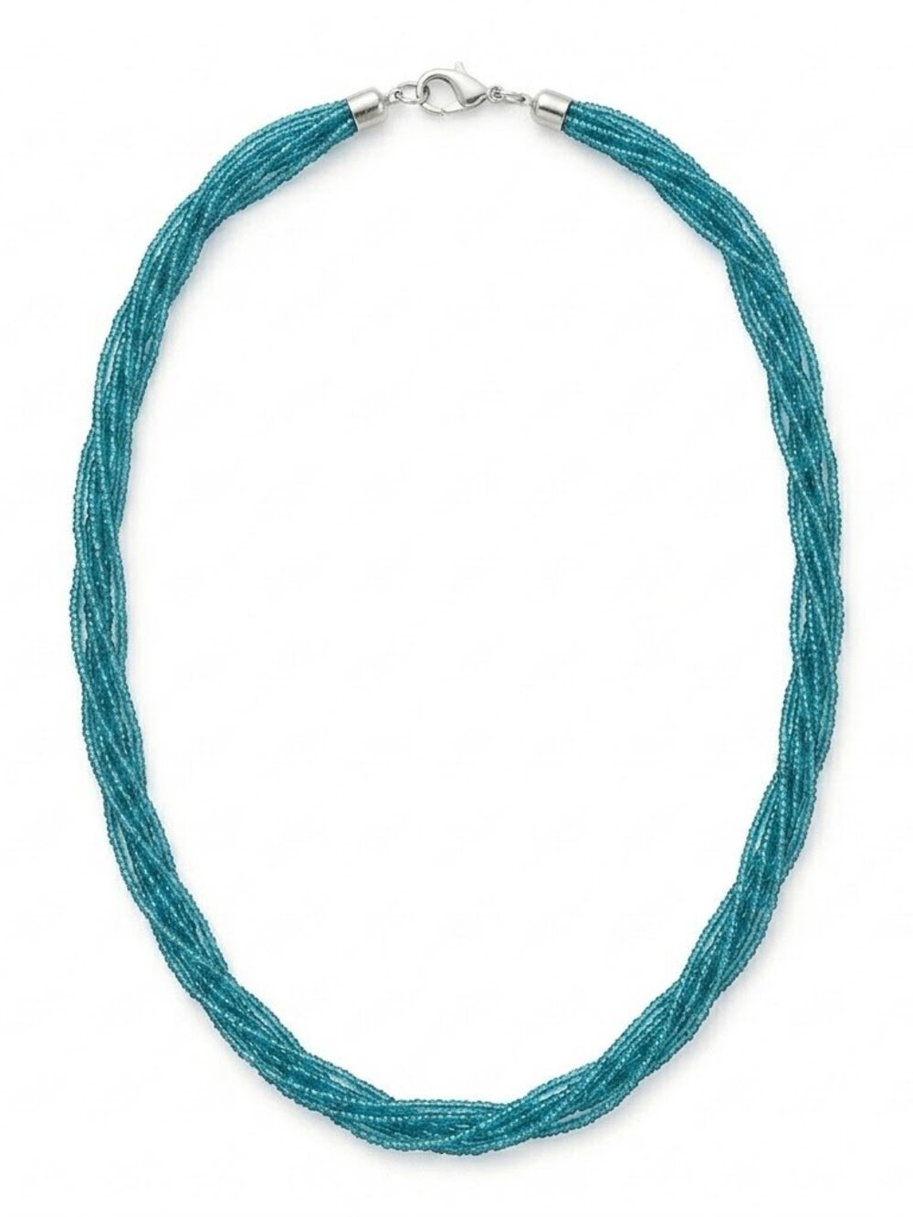 Teal Seed Bead Necklace Multi Strand Twisted Boho Coastal Beachy Summer Layering